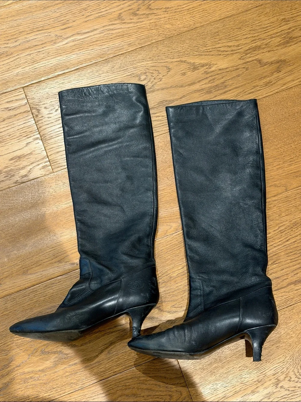 Chanel Classic Black Knee-High Leather Boots